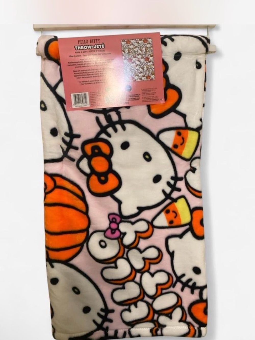 Hello Kitty Pink, White, Black & Orange Plush Throw Blanket